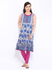 Anouk Women Blue &amp; White Printed Kurta