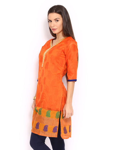 Anouk Women Orange Chanderi Silk Kurta