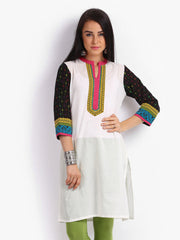Anouk Women Off-White &amp; Multi-Coloured Printed Kurta