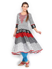 Anouk Women Black &amp; White Printed Anarkali Kurta