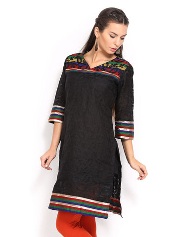 Anouk Women Black Chanderi Jacquard Kurta