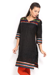 Anouk Women Black Chanderi Jacquard Kurta