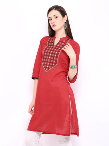 Anouk Women Red Embroidered Kurta