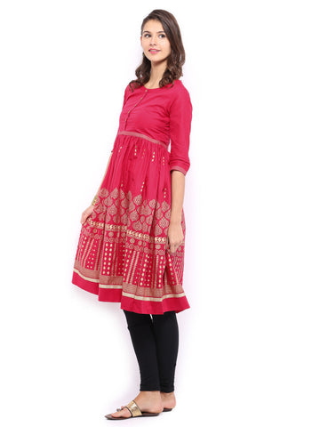 Anouk Women Pink Printed Anarkali Kurta