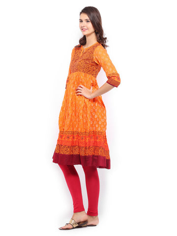 Anouk Women Orange Printed Anarkali Kurta