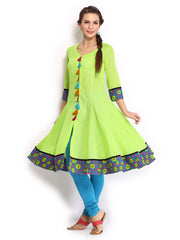 Anouk Women Neon Green Anarkali Kurta