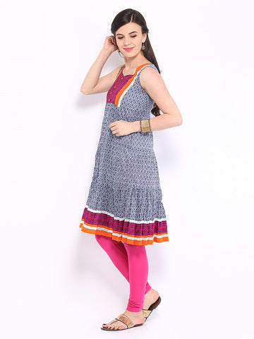 Anouk Women Navy &amp; White Printed Kurta