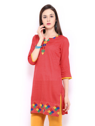 Anouk Women Red Embroidered Kurta