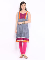 Anouk Women Navy &amp; White Printed Kurta