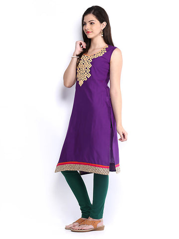 Anouk Women Purple Embroidered Kurta