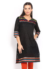 Anouk Women Black Chanderi Jacquard Kurta
