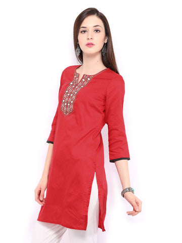 Anouk Women Red Embroidered Kurta