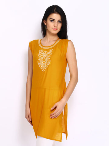 Anouk Women Mustard Yellow Embroidered Kurta