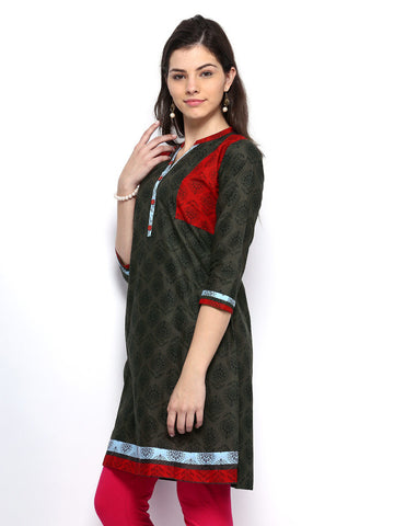 Anouk Women Grey &amp; Black Printed Kurta