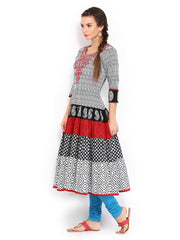 Anouk Women Black &amp; White Printed Anarkali Kurta