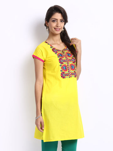 Anouk Women Yellow Embroidered Kurta