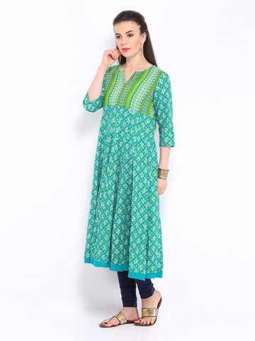 Anouk Women Green Printed Anarkali Kurta