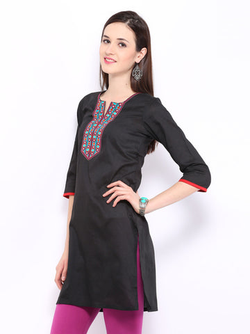 Anouk Women Black Embroidered Kurta