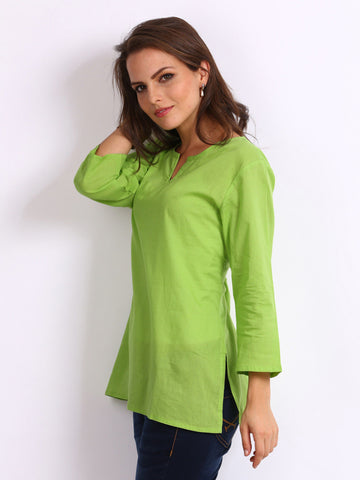 Anouk Women Green Dobby Striped Kurti