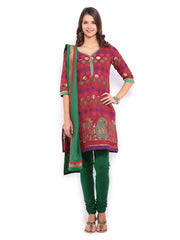 Anouk Women Maroon &amp; Green Chanderi Jacquard Churidar Kurta with Dupatta