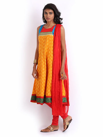 Anouk Women Yellow &amp; Red Anarkali Churidar Kurta with Dupatta