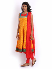 Anouk Women Yellow &amp; Red Anarkali Churidar Kurta with Dupatta