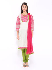 Anouk Women Off-White &amp; Pink Printed Anarkali Churidar Kurta with Dupatta