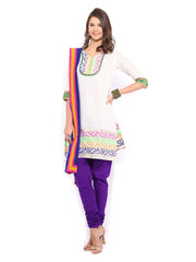 Anouk Women Off-White &amp; Purple Chanderi Jacquard Churidar Kurta with Dupatta