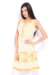 Anouk Women Off-White &amp; Yellow Printed Kurta