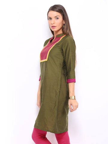 Anouk Women Olive Green Kurta