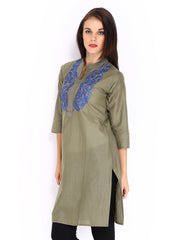 Anouk Women Olive Green Embroidered Kurta