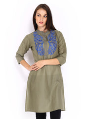 Anouk Women Olive Green Embroidered Kurta