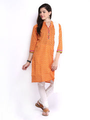 Anouk Women Orange &amp; White Churidar Kurta with Dupatta