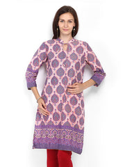 Anouk Women Peach-Coloured &amp; Purple Printed Kurta