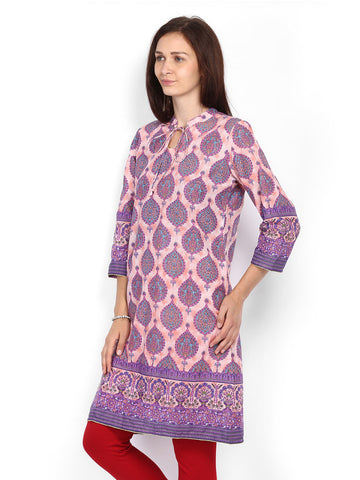 Anouk Women Peach-Coloured &amp; Purple Printed Kurta