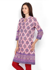 Anouk Women Peach-Coloured &amp; Purple Printed Kurta