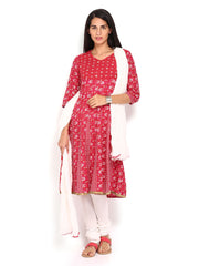 Anouk Women Pink &amp; Off-White Printed Anarkali Churidar Kurta with Dupatta