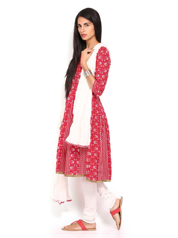 Anouk Women Pink &amp; Off-White Printed Anarkali Churidar Kurta with Dupatta