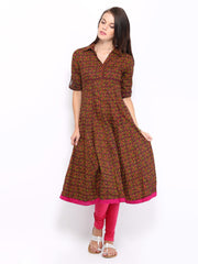 Anouk Women Pink &amp; Green Printed Anarkali Kurta