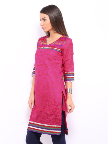 Anouk Women Pink Chanderi Jacquard Kurta