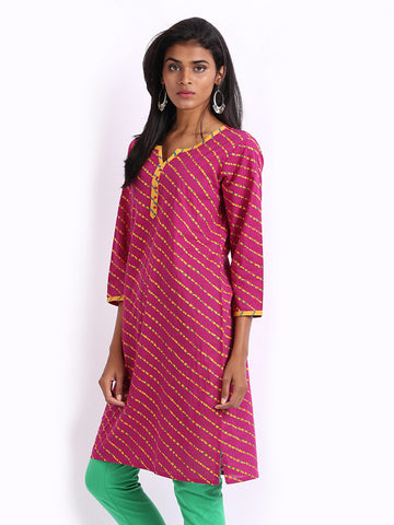Anouk Women Pink Lehariya Printed Kurta