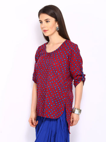 Anouk Women Red &amp; Blue Printed Kurti