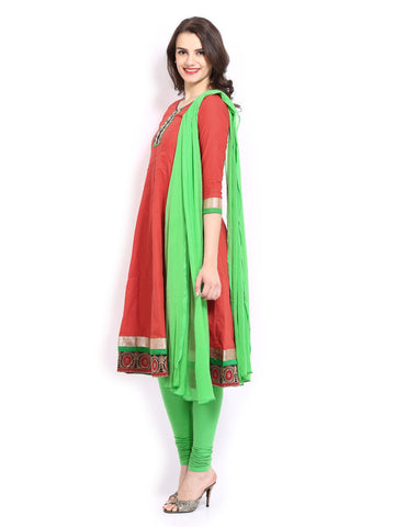 Anouk Women Red &amp; Green Embroidered Anarkali Churidar Kurta with Dupatta