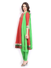 Anouk Women Red &amp; Green Embroidered Anarkali Churidar Kurta with Dupatta