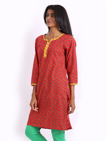 Anouk Women Red Lehariya Printed Kurta