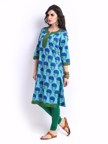 Anouk Women Turquoise Blue Floral Print Kurta