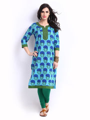Anouk Women Turquoise Blue Floral Print Kurta
