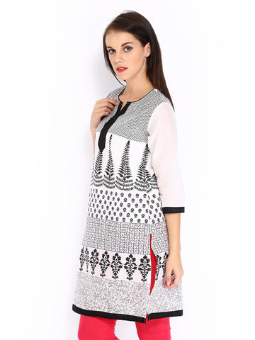 Anouk Women White &amp; Black Printed Kurta