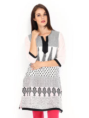 Anouk Women White &amp; Black Printed Kurta