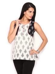 Anouk Women White &amp; Black Printed Kurti